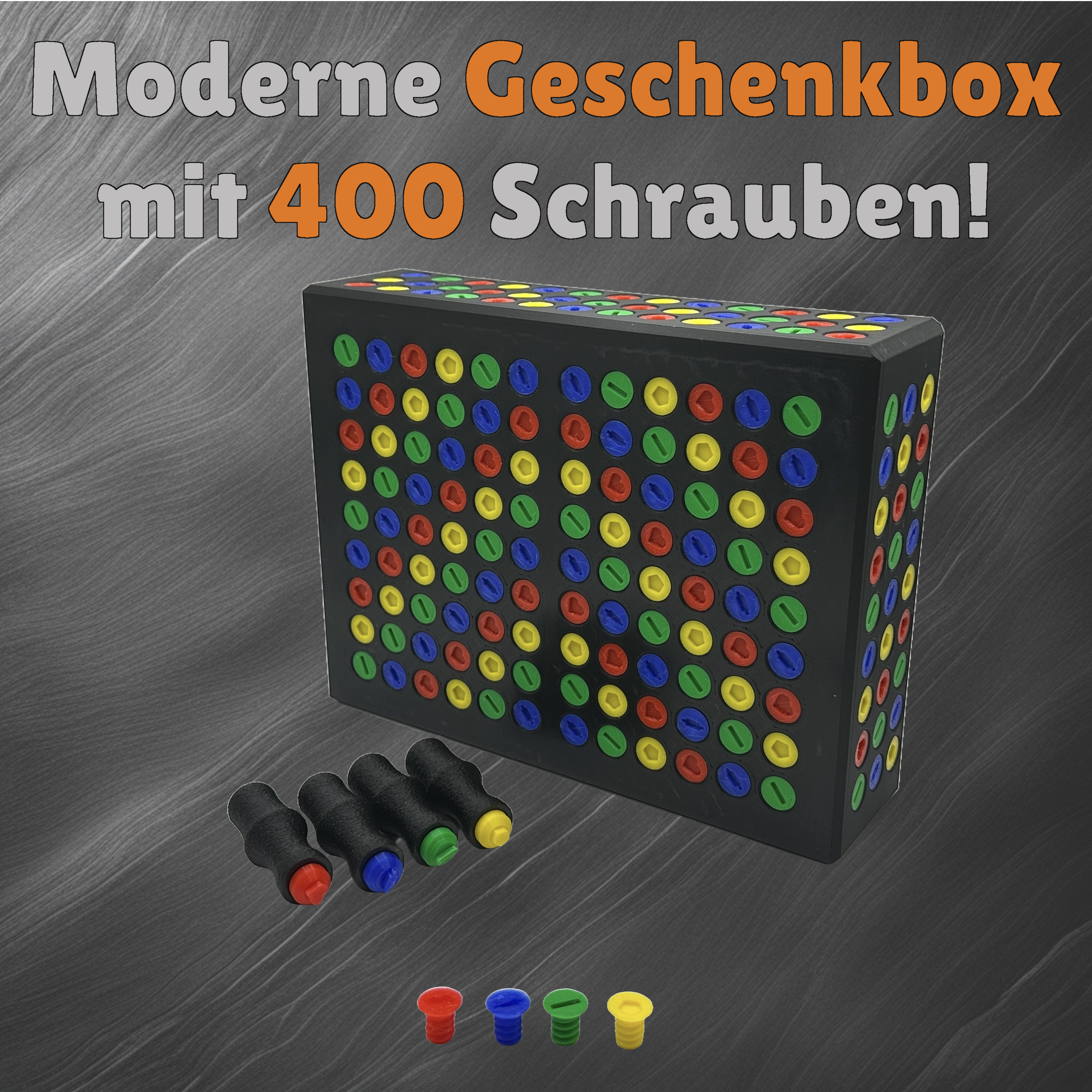 400 Schrauben Geschenkbox - 4 Schrauben / Bits - Fertig zum Befüllen, Unterhaltung beim Auseinanderschrauben, Kreatives Handwerker Geschenk