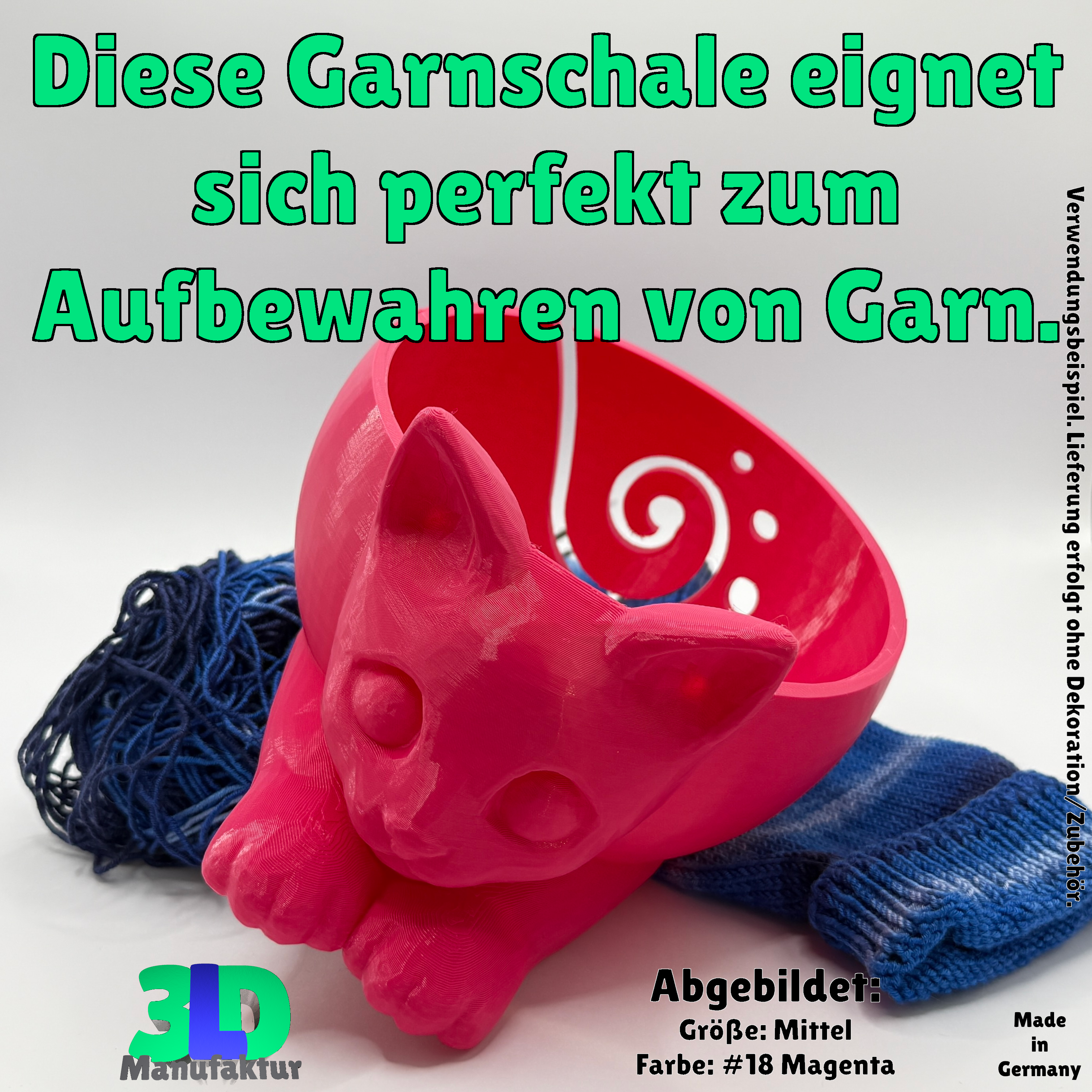 Ab 17,95 Euro | Katzengarnschale mit Katzengesicht - Wolle Schale für Stricken & Häkeln, Dekoration und Geschenkidee für Katzenliebhaber