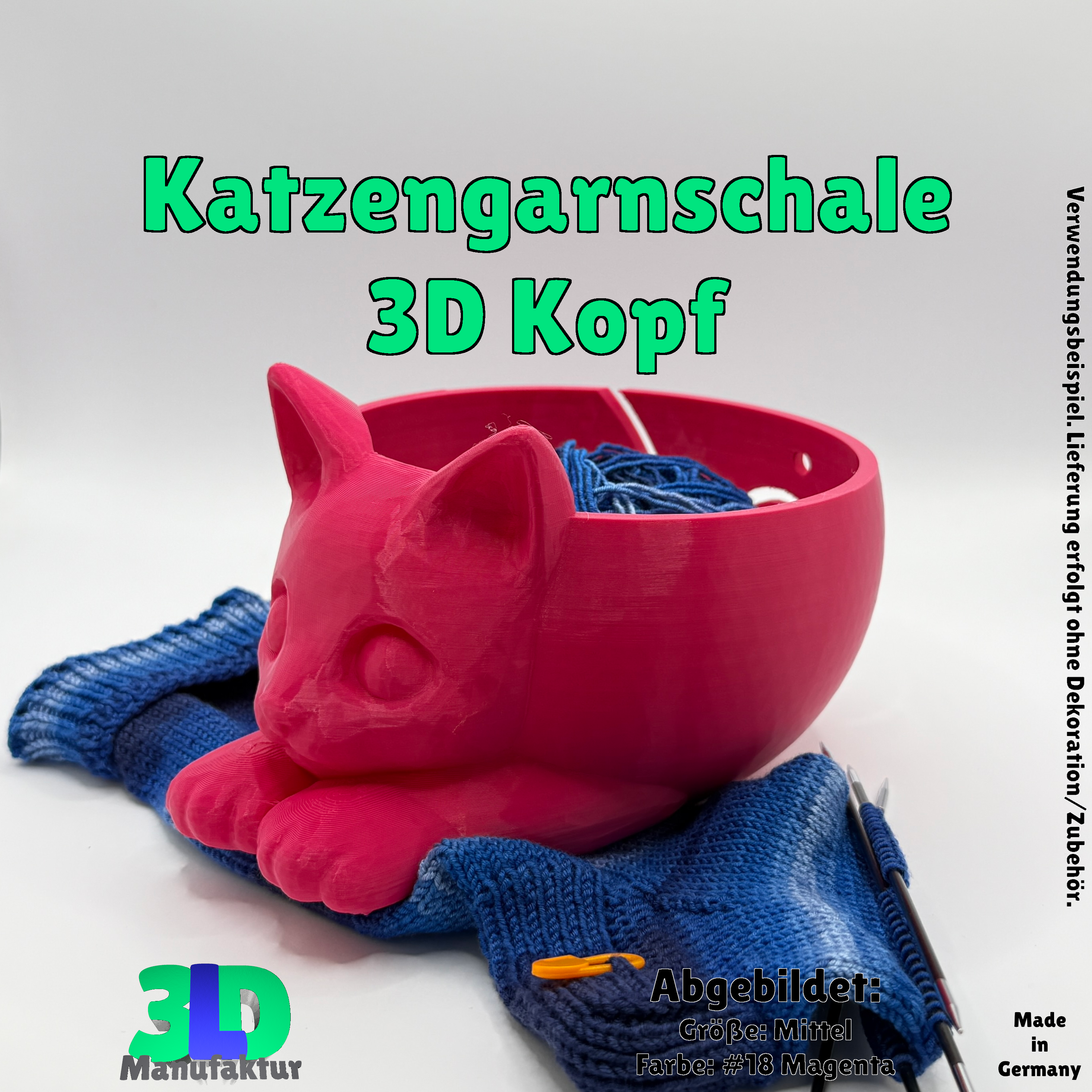 Ab 17,95 Euro | Katzengarnschale mit Katzengesicht - Wolle Schale für Stricken & Häkeln, Dekoration und Geschenkidee für Katzenliebhaber