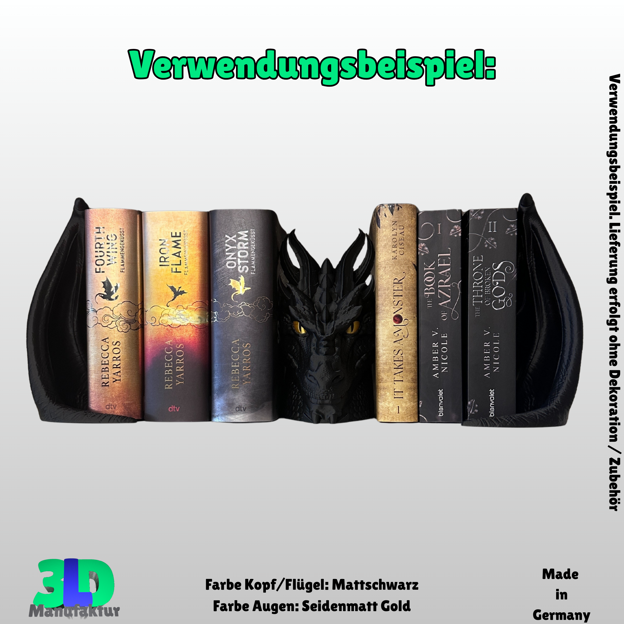 Ab 19,95 Euro | Buchstütze Drache Buchwächter - Geschenkidee für: Empyrean Series Fourth Wing Iron Flame Onyx Storm