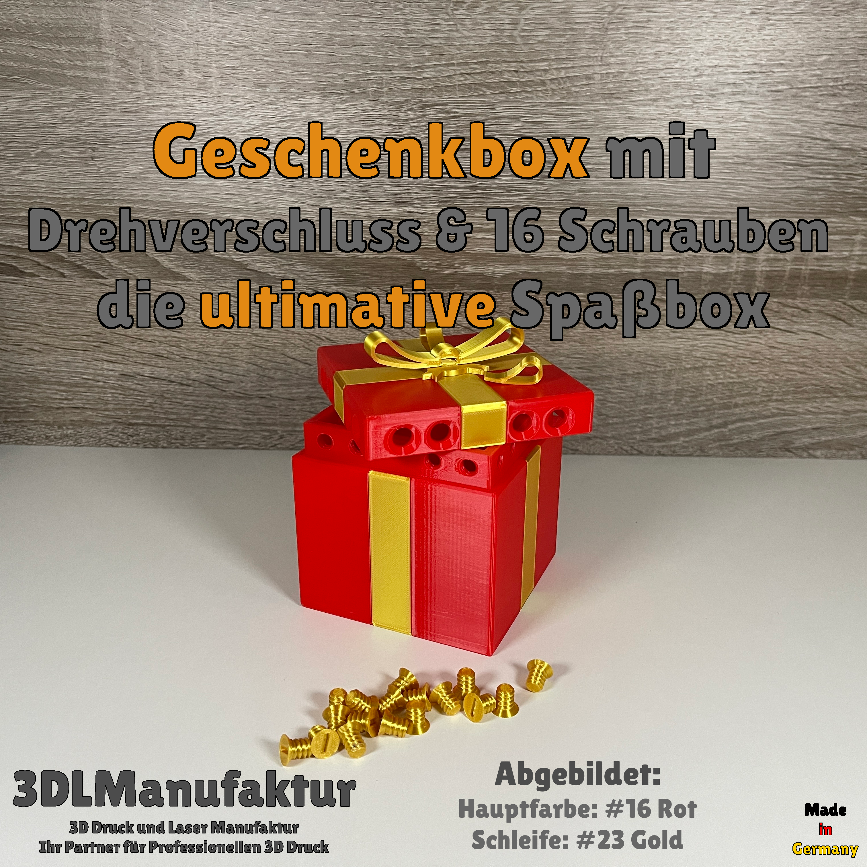 Geschenkbox mit Drehverschluss & 16 Schrauben - Verriegelbare Aufbewahrungsbox, Schmuckbox, DIY Geschenkidee - Geschenkverpackung