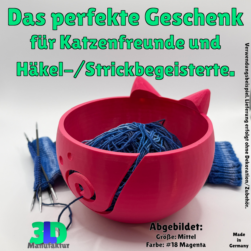 Ab 17,95 Euro | Katzengarnschale mit Katzengesicht - Wolle Schale für Stricken & Häkeln, Dekoration und Geschenkidee für Katzenliebhaber