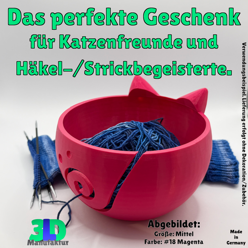 Ab 17,95 Euro | Katzengarnschale mit Katzengesicht - Wolle Schale für Stricken & Häkeln, Dekoration und Geschenkidee für Katzenliebhaber