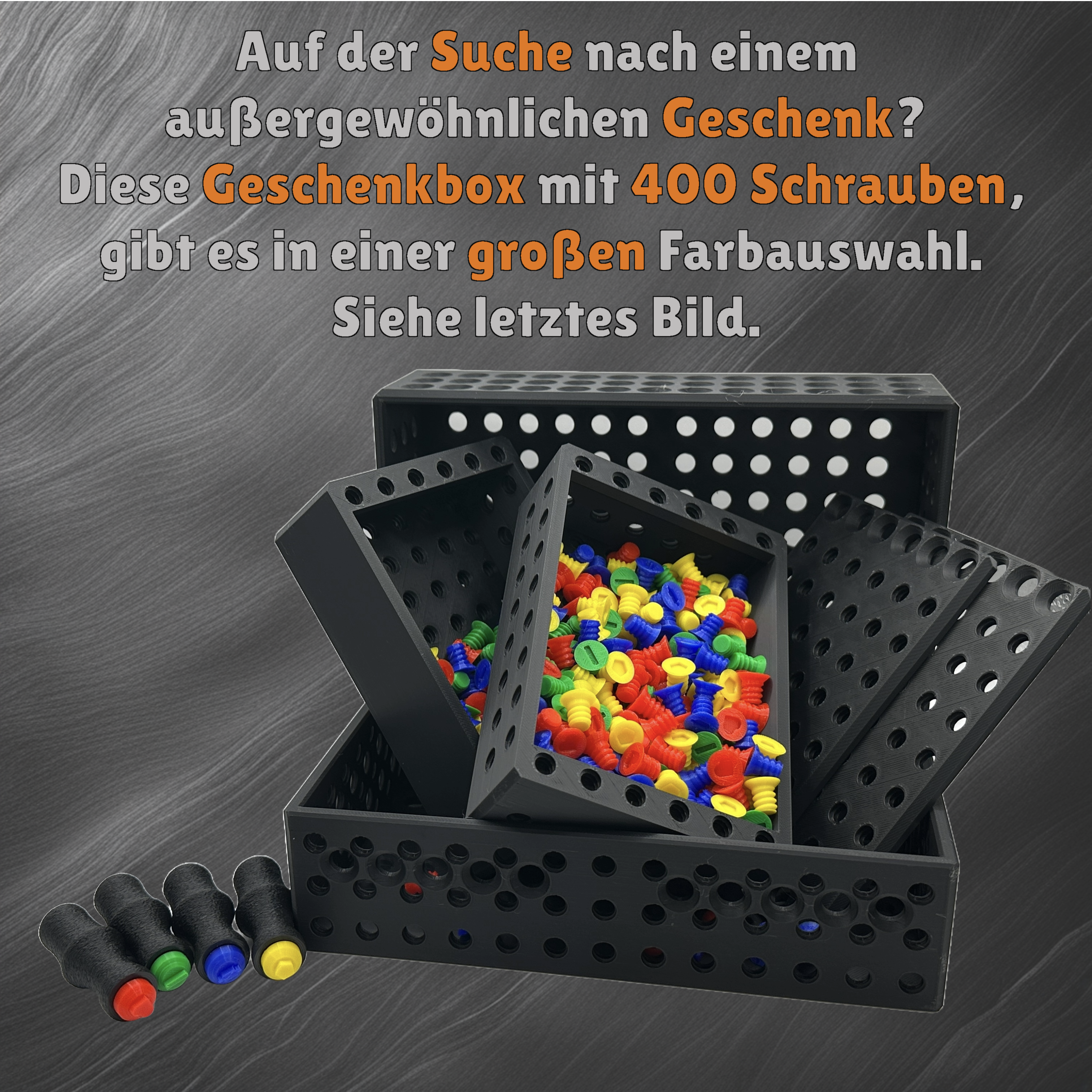 400 Schrauben Geschenkbox - 4 Schrauben / Bits - Fertig zum Befüllen, Unterhaltung beim Auseinanderschrauben, Kreatives Handwerker Geschenk