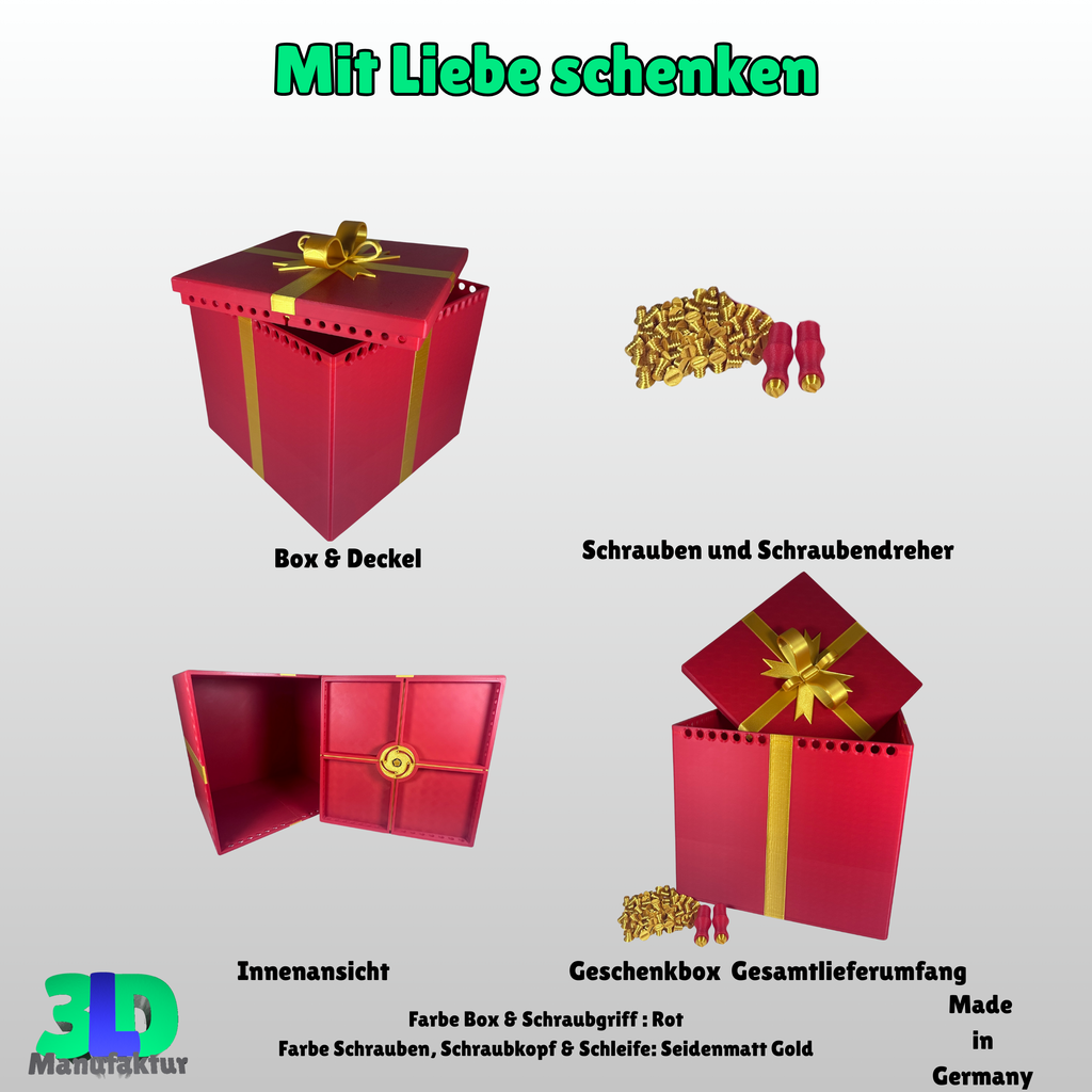 Ab 42,95 Euro | Geschenkbox Große Überraschung mit Drehverschluss und 56 Schrauben - Verriegelbare Aufbewahrungsbox, Schmuckbox & Geschenkverpackung
