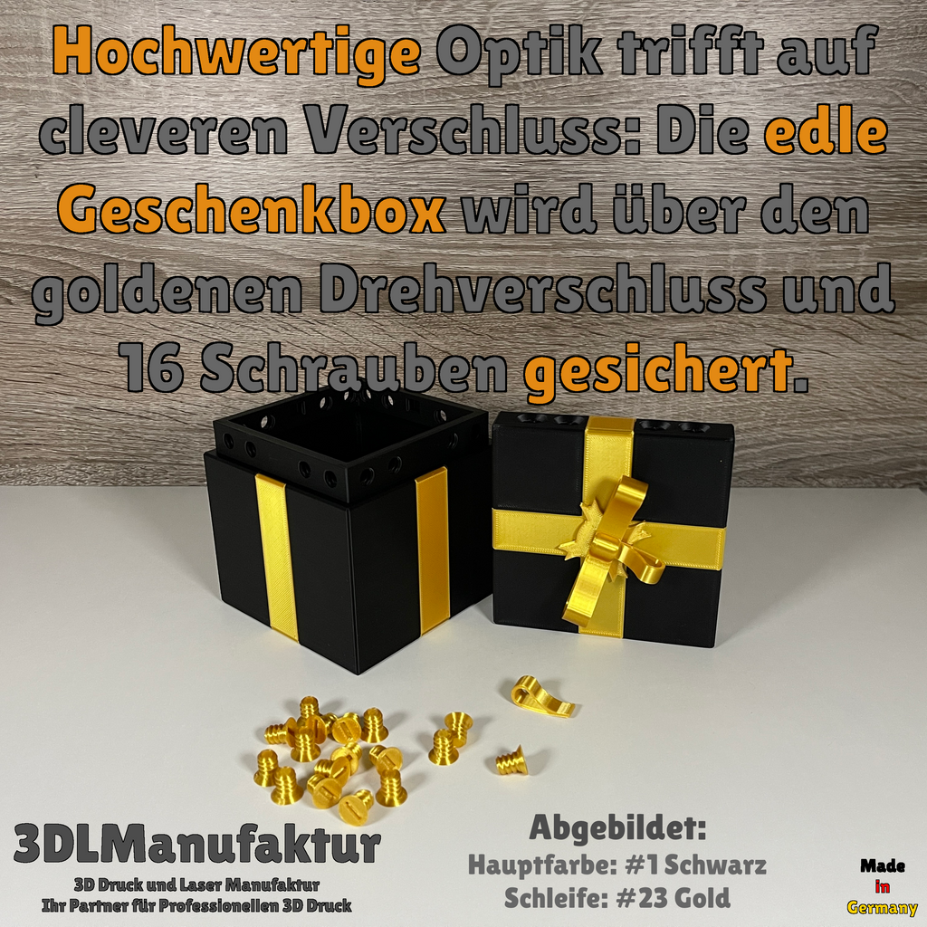 Geschenkbox mit Drehverschluss & 16 Schrauben - Verriegelbare Aufbewahrungsbox, Schmuckbox, DIY Geschenkidee - Geschenkverpackung