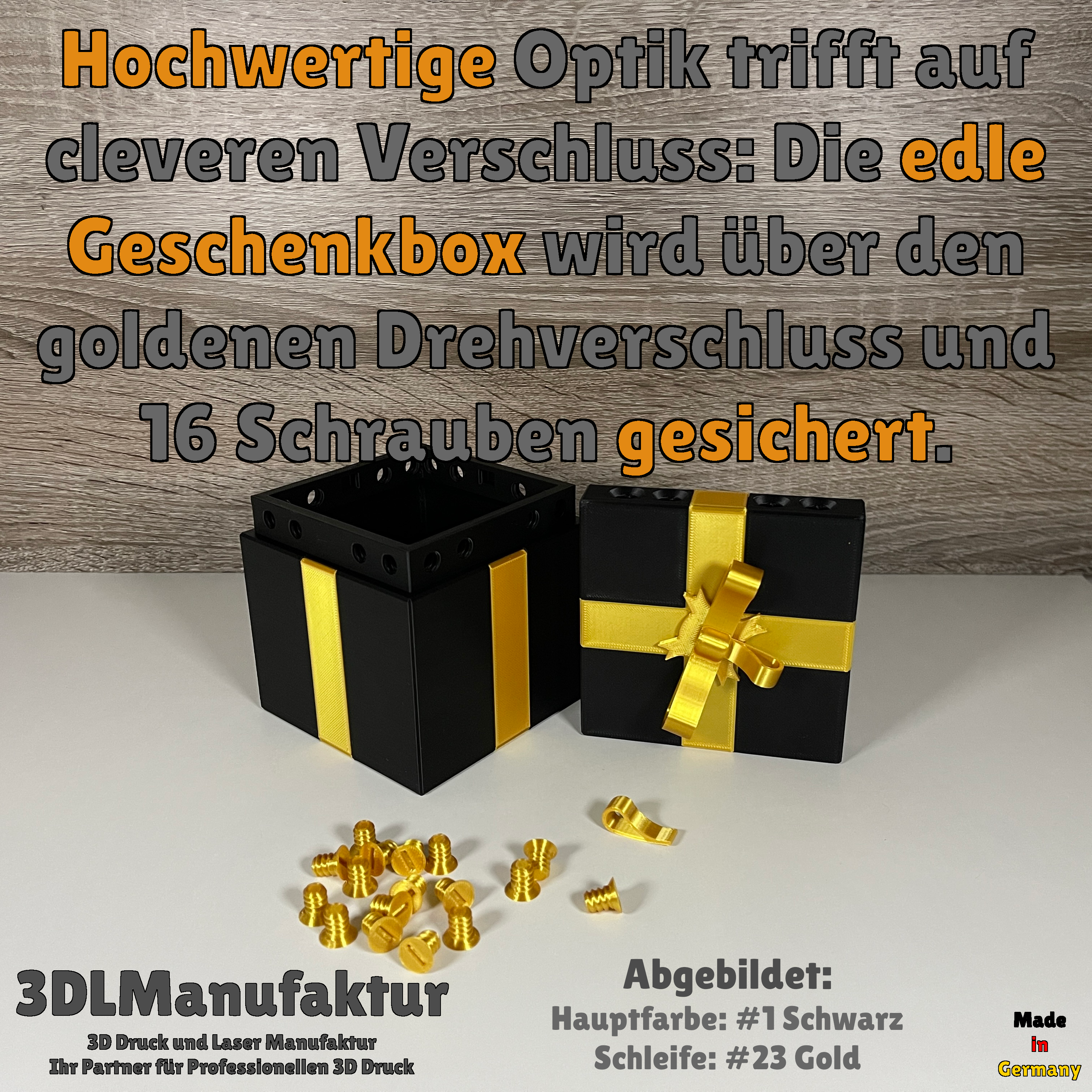 Geschenkbox mit Drehverschluss & 16 Schrauben - Verriegelbare Aufbewahrungsbox, Schmuckbox, DIY Geschenkidee - Geschenkverpackung