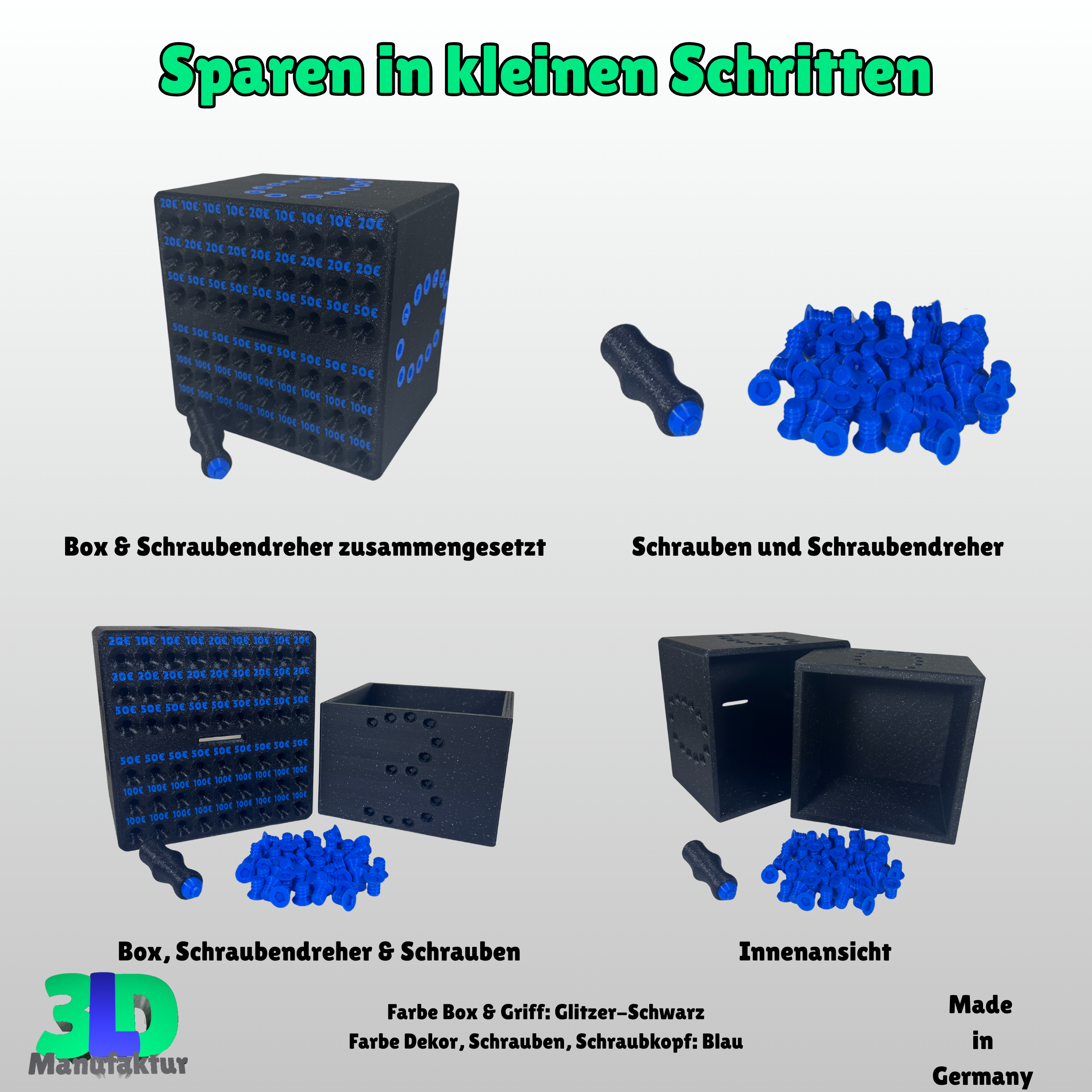 Personalisierte Spardose 3000€ Sparziel- PLA Sparschwein - Geschenkidee für Erwachsene - Sparbox für Urlaub, Hochzeit, Auto oder Haus