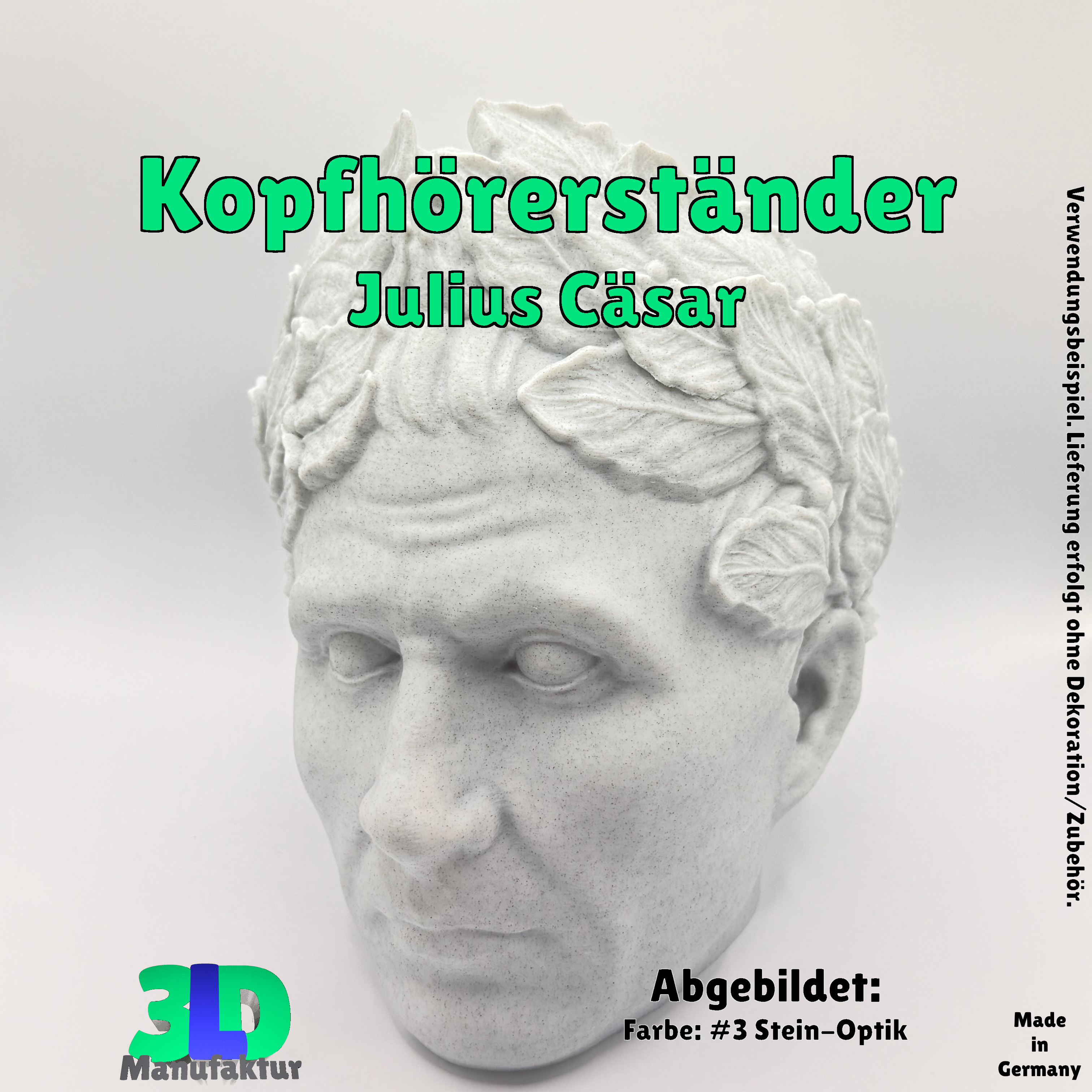 Julius Cäsar Kopfhörerständer – Römische Büste Design Headphone Stand | Schreibtisch Deko Geschenk Idee