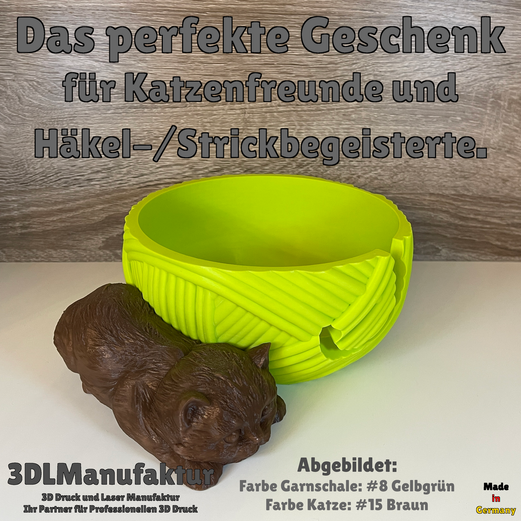 Katzengarnschale für Katzenliebhaber | Wollknäul mit liegender Katze