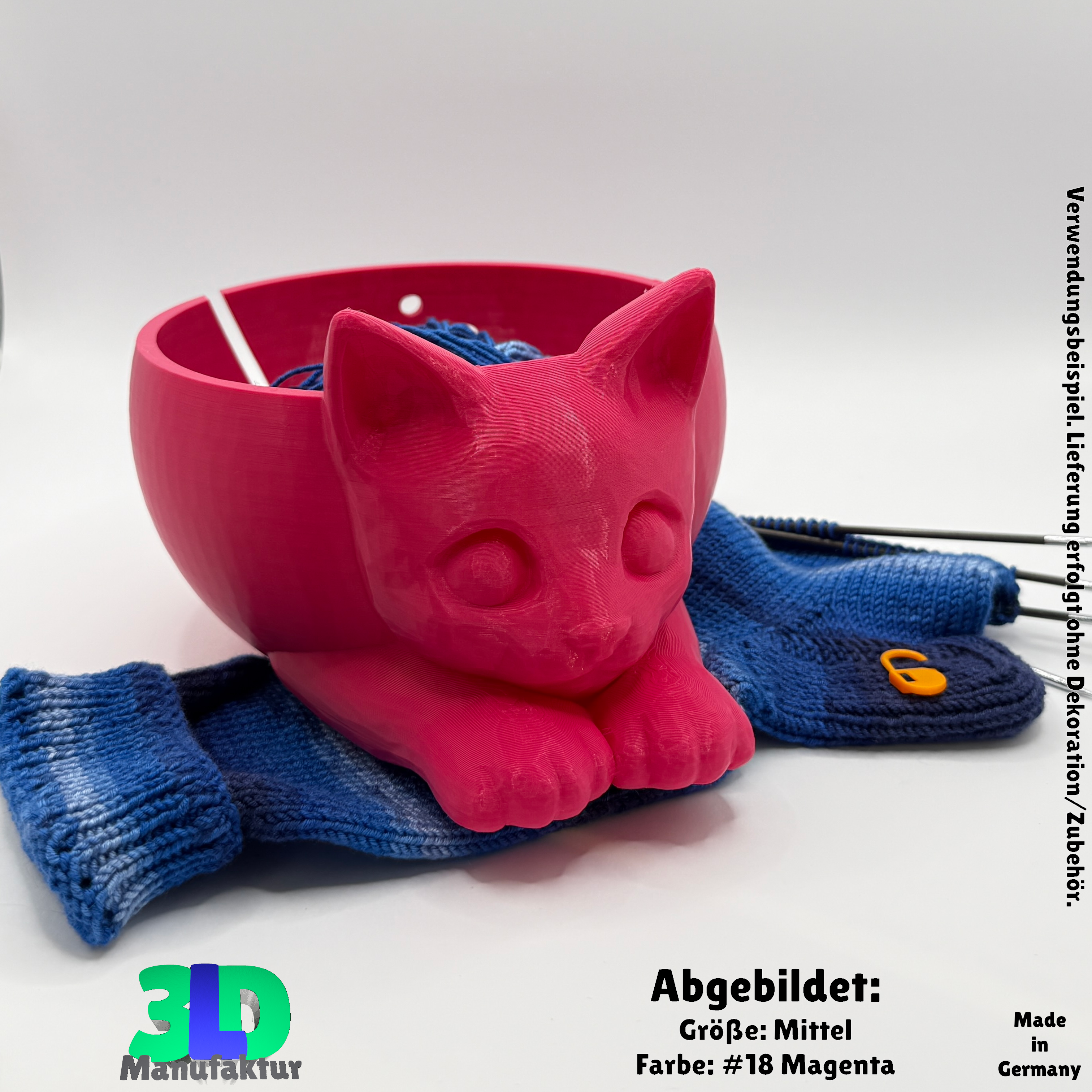 Ab 17,95 Euro | Katzengarnschale mit Katzengesicht - Wolle Schale für Stricken & Häkeln, Dekoration und Geschenkidee für Katzenliebhaber