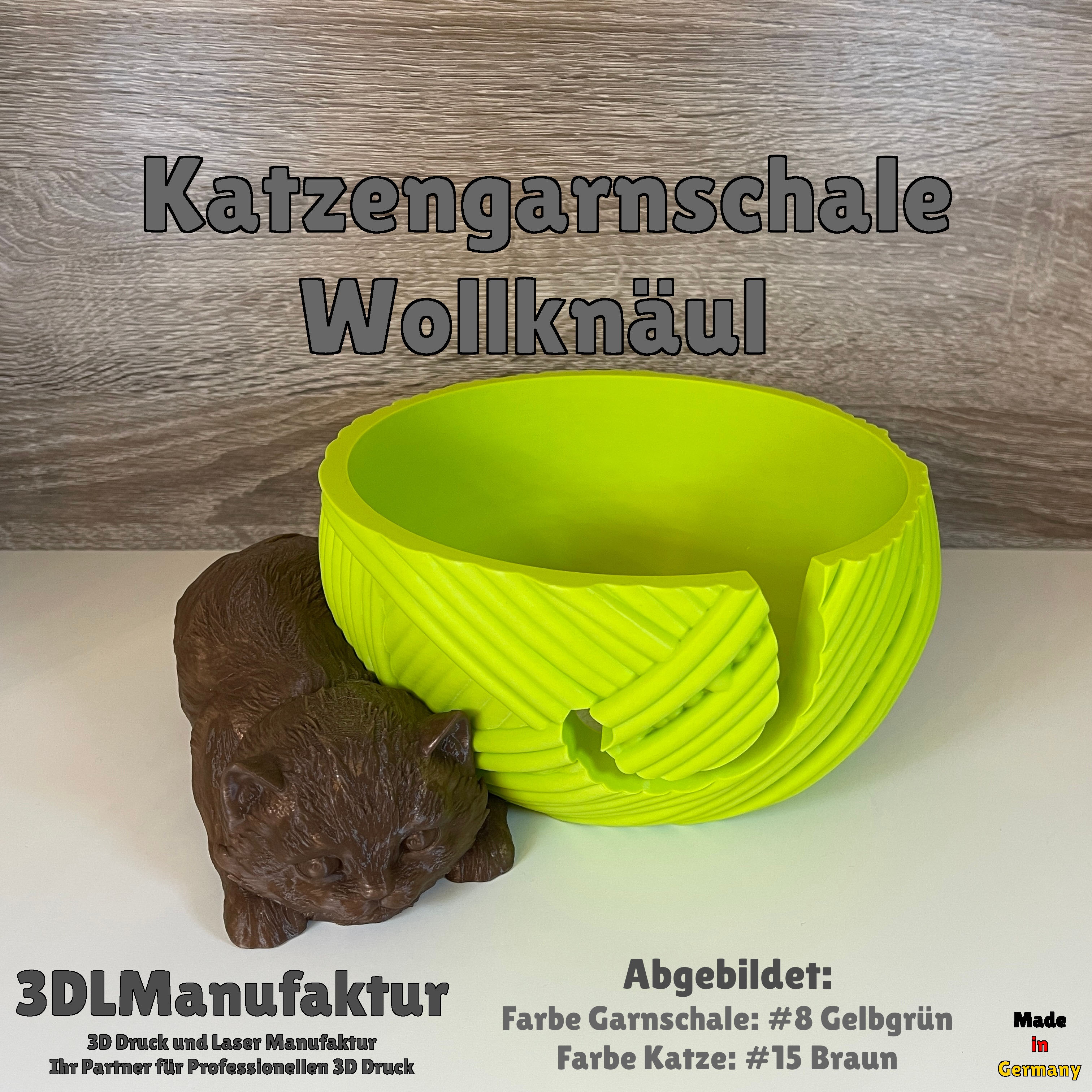 Katzengarnschale für Katzenliebhaber | Wollknäul mit liegender Katze