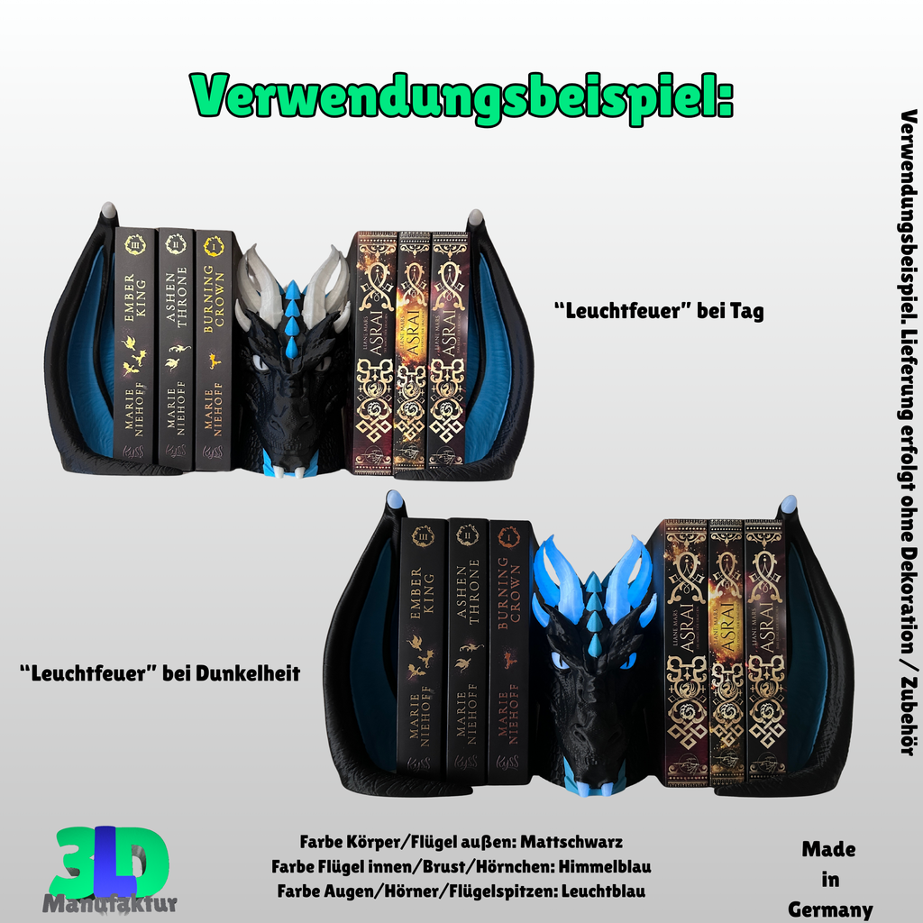 Ab 24,95 Euro | Buchstütze Drache Leuchtfeuer - Geschenkidee für: Empyrean Series Fourth Wing Iron Flame Onyx Storm