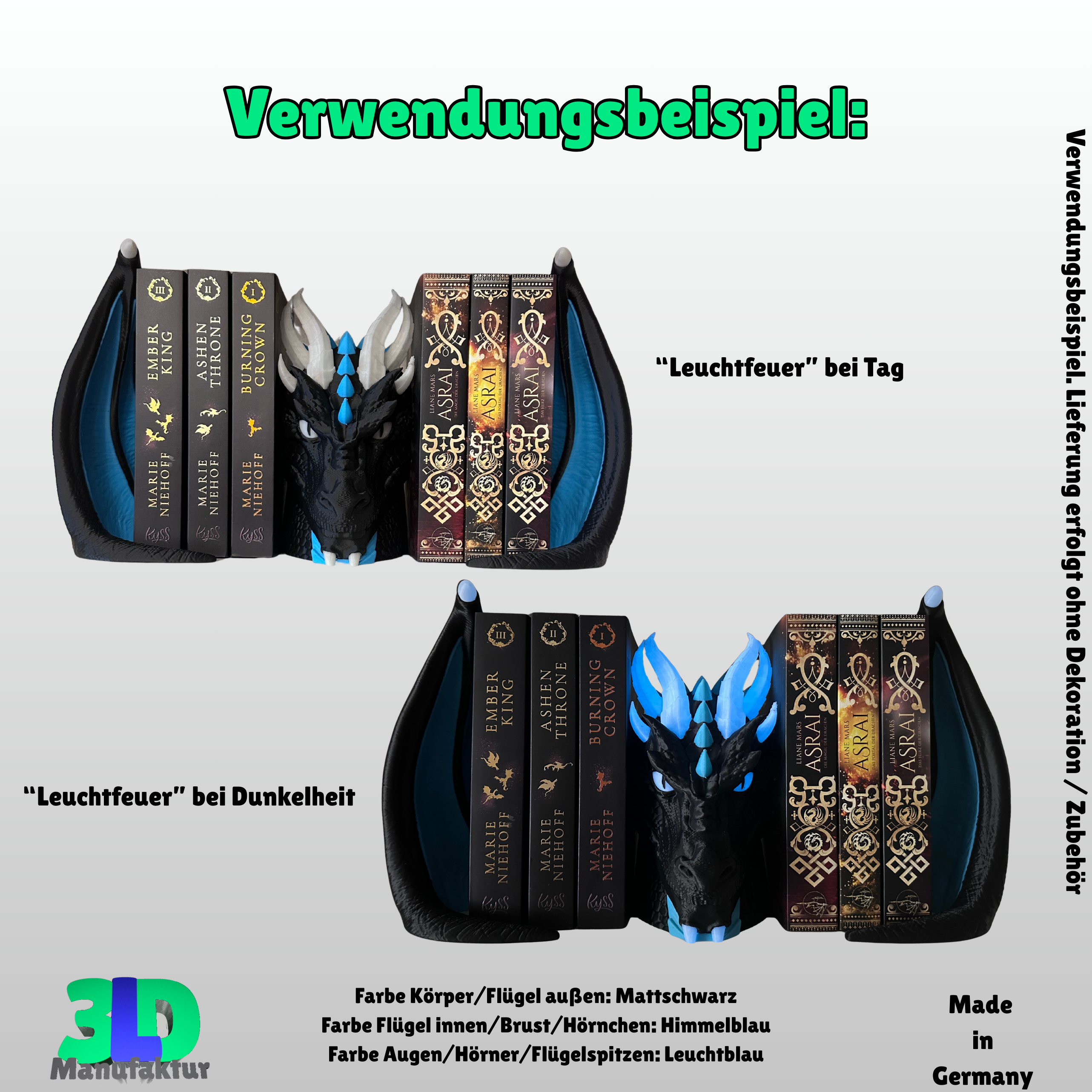 Ab 24,95 Euro | Buchstütze Drache Leuchtfeuer - Geschenkidee für: Empyrean Series Fourth Wing Iron Flame Onyx Storm