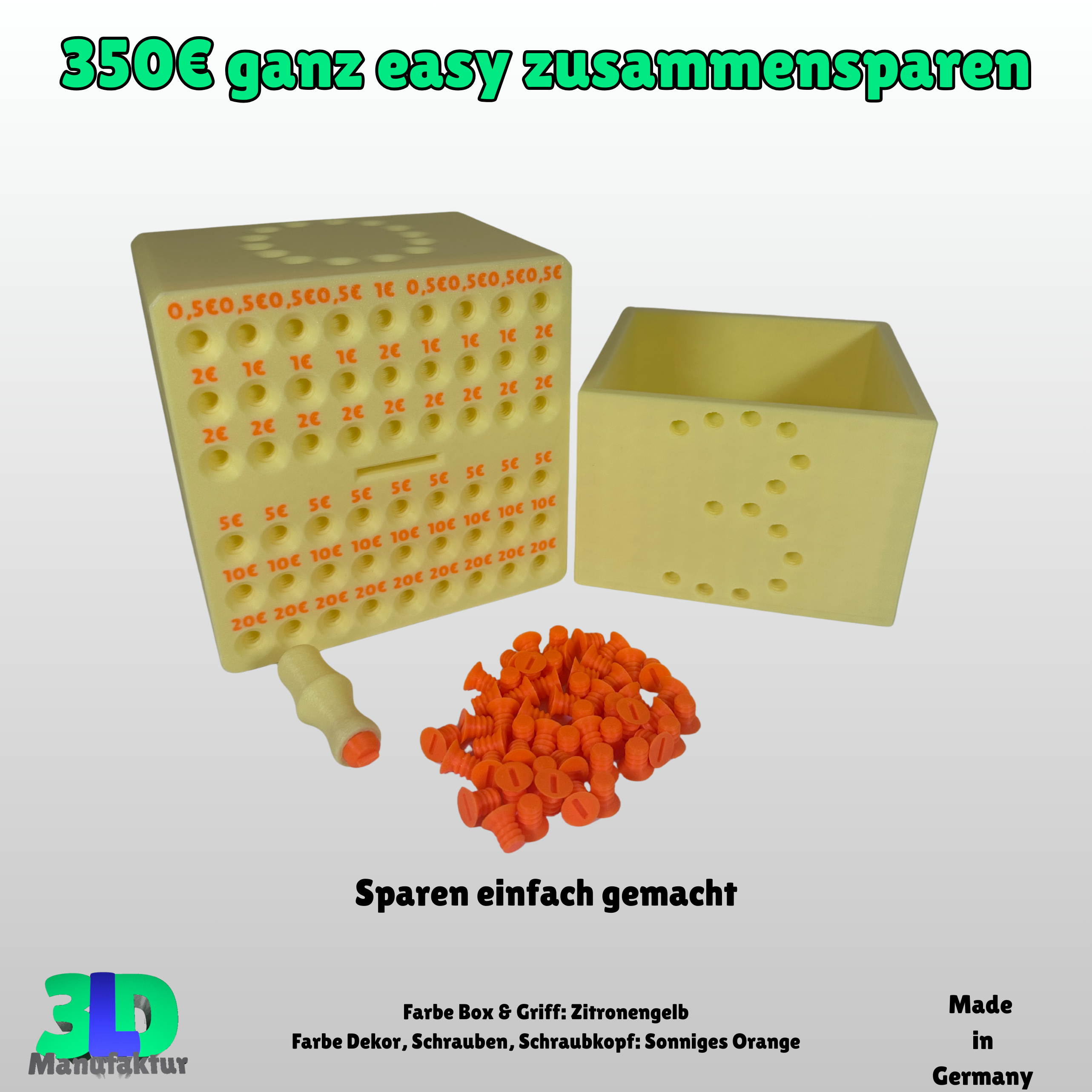 Personalisierte Spardose 350€ Sparziel - PLA Sparschwein - Geschenkidee für Erwachsene - Sparbox für Urlaub, Hochzeit, Auto oder Haus