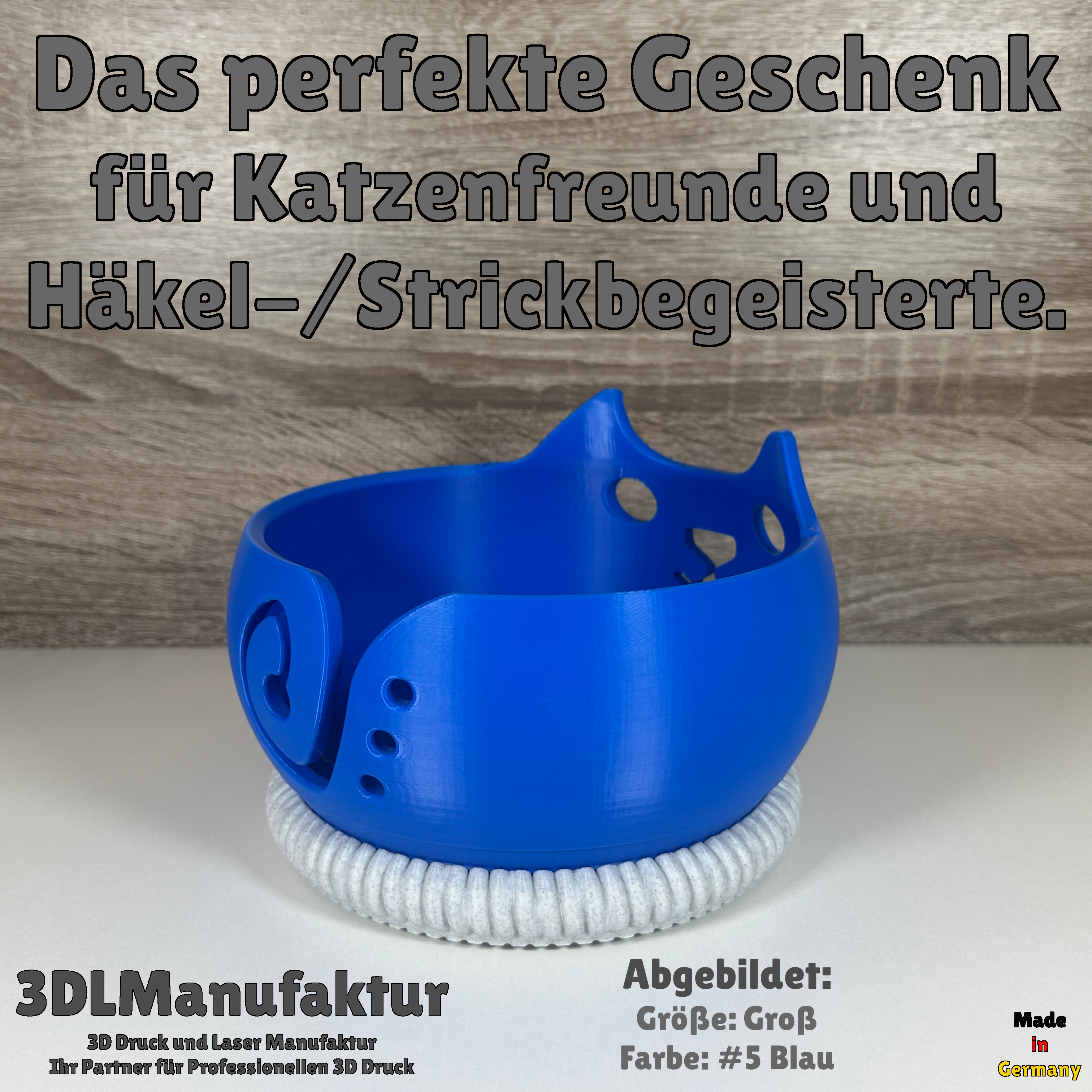 Ab 24,95 Euro | Katzengarnschale mit Knickohr extra Schwer Strickkatze, Garnhalter für Wolle, Handarbeit Zubehör, Geschenk für Katzenfreunde