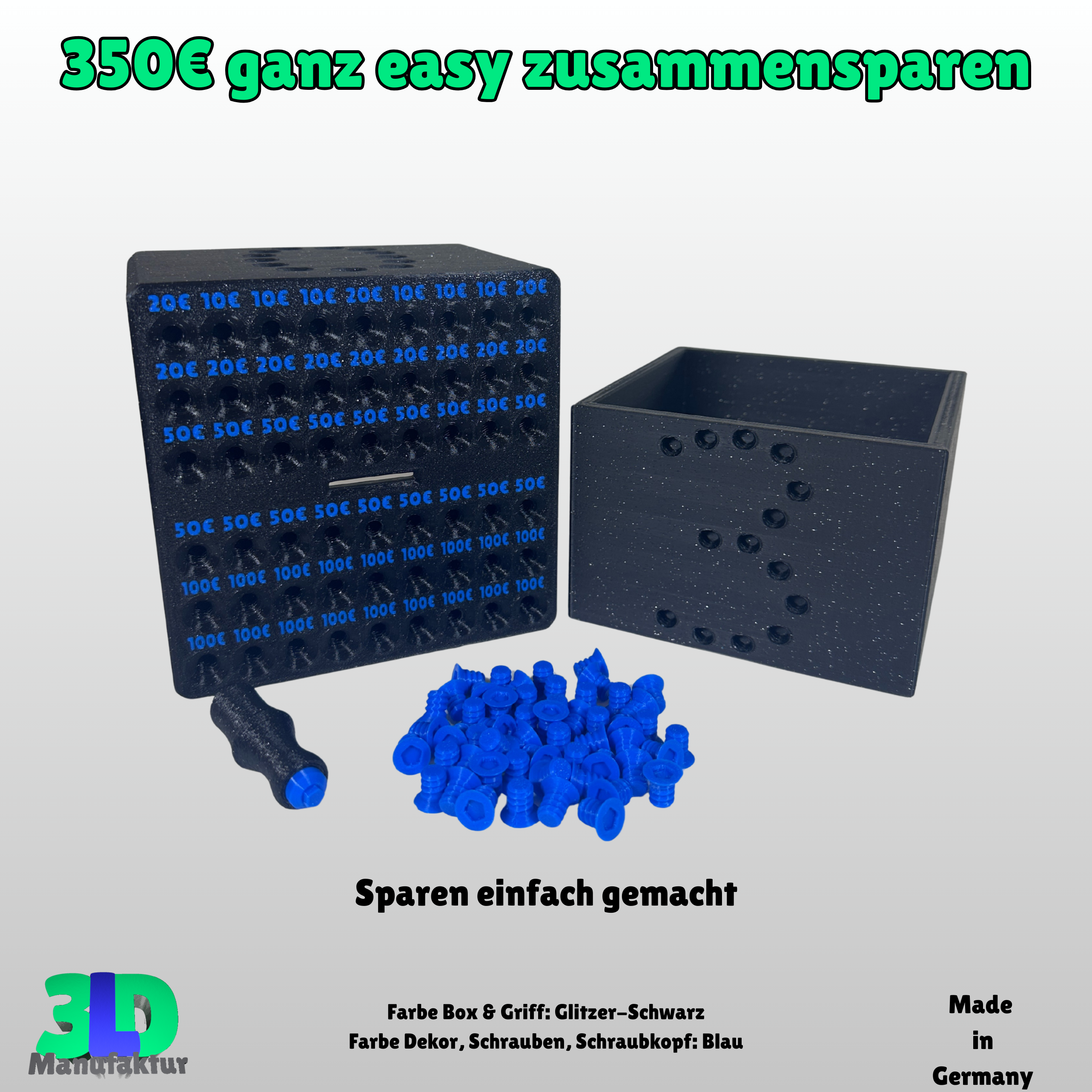 Personalisierte Spardose 3000€ Sparziel- PLA Sparschwein - Geschenkidee für Erwachsene - Sparbox für Urlaub, Hochzeit, Auto oder Haus