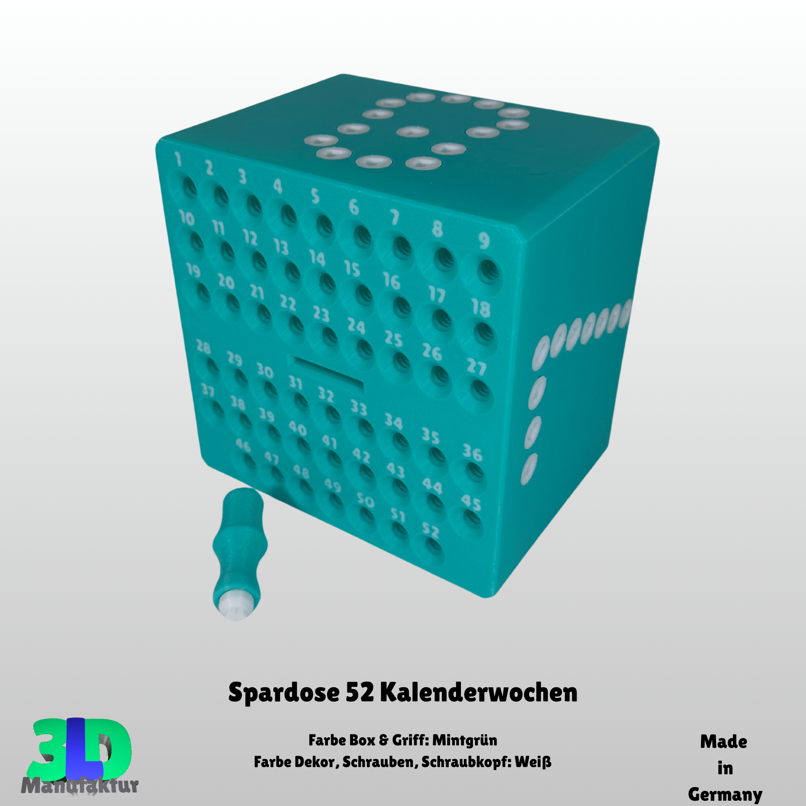 Spardose Sparchallenge – 52 Wochen Sparbox für Urlaub, Hochzeit oder Auto – Geschenkidee