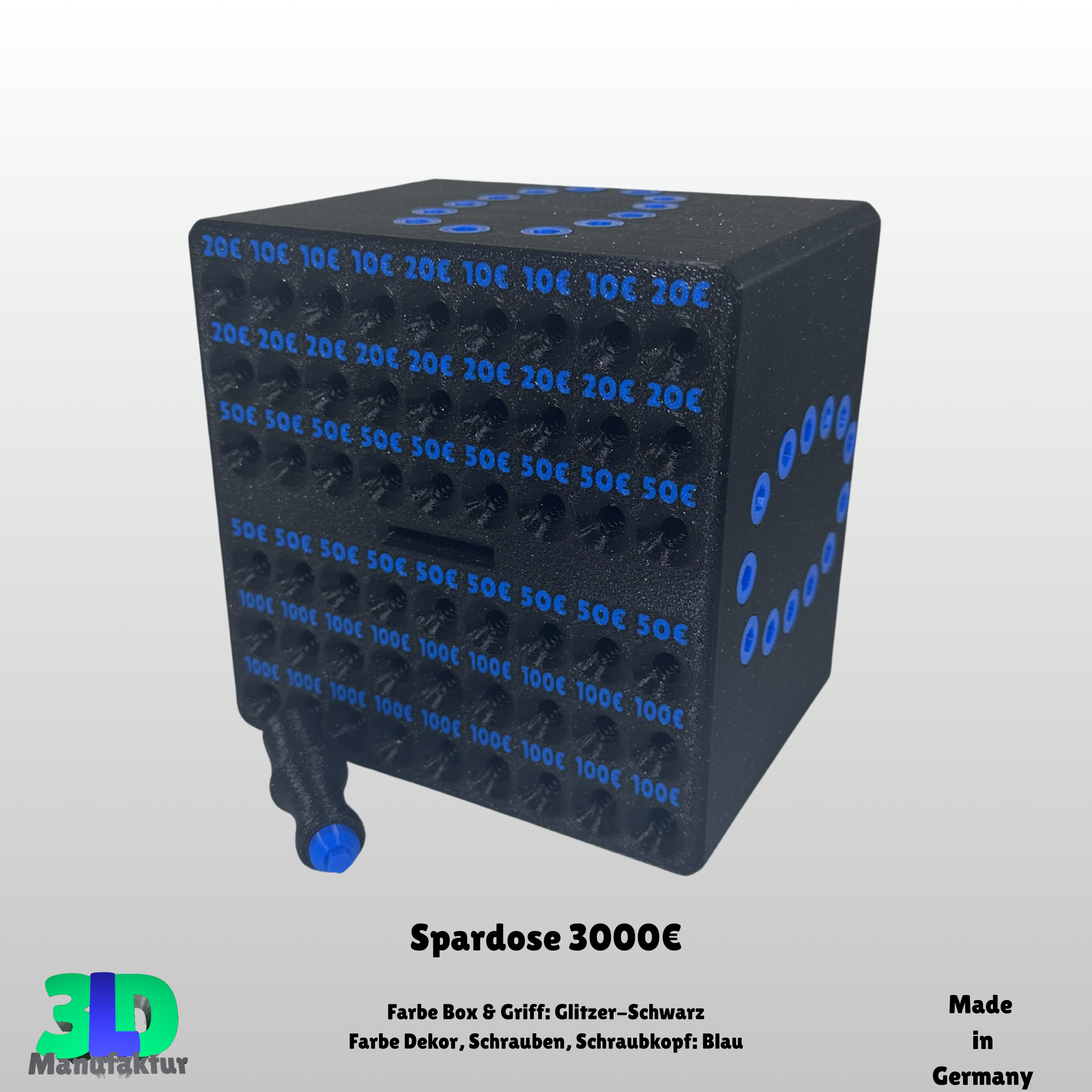 Personalisierte Spardose 3000€ Sparziel- PLA Sparschwein - Geschenkidee für Erwachsene - Sparbox für Urlaub, Hochzeit, Auto oder Haus