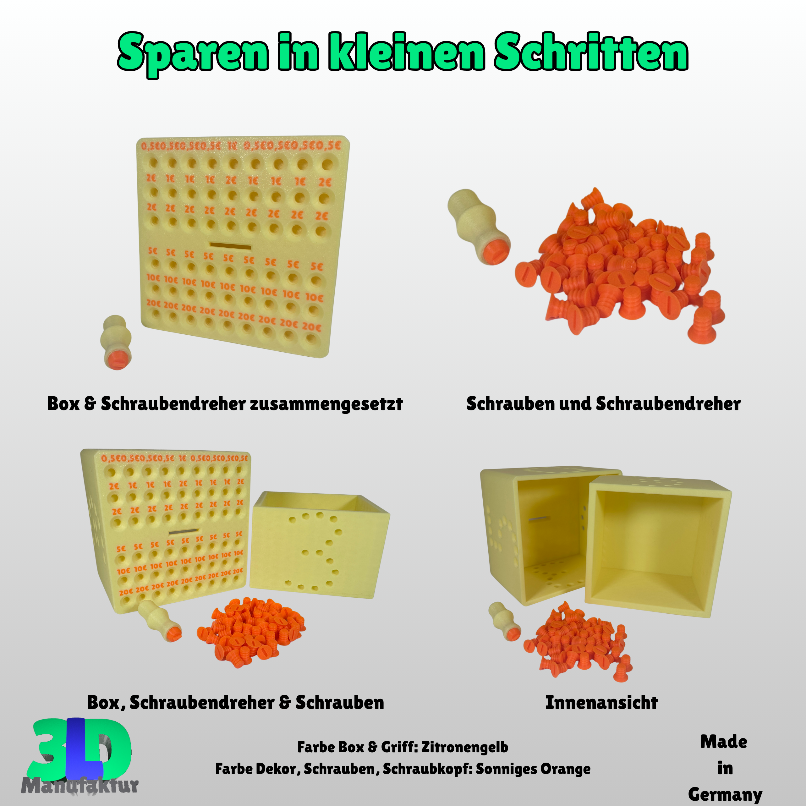 Personalisierte Spardose 350€ Sparziel - PLA Sparschwein - Geschenkidee für Erwachsene - Sparbox für Urlaub, Hochzeit, Auto oder Haus