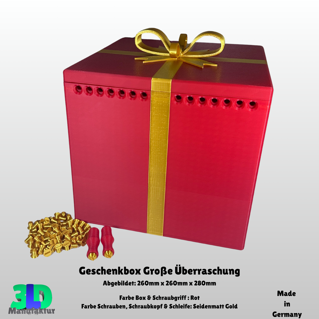 Ab 42,95 Euro | Geschenkbox Große Überraschung mit Drehverschluss und 56 Schrauben - Verriegelbare Aufbewahrungsbox, Schmuckbox & Geschenkverpackung