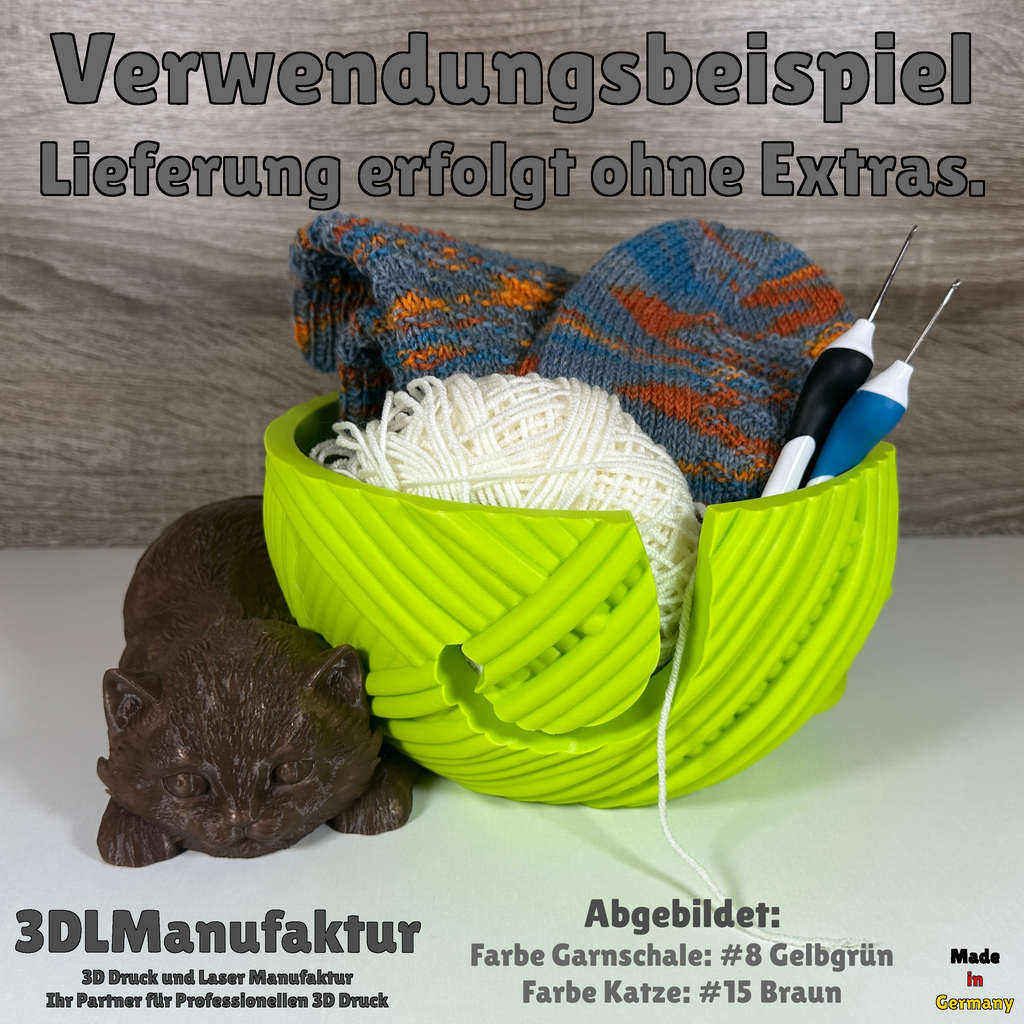 Katzengarnschale für Katzenliebhaber | Wollknäul mit liegender Katze