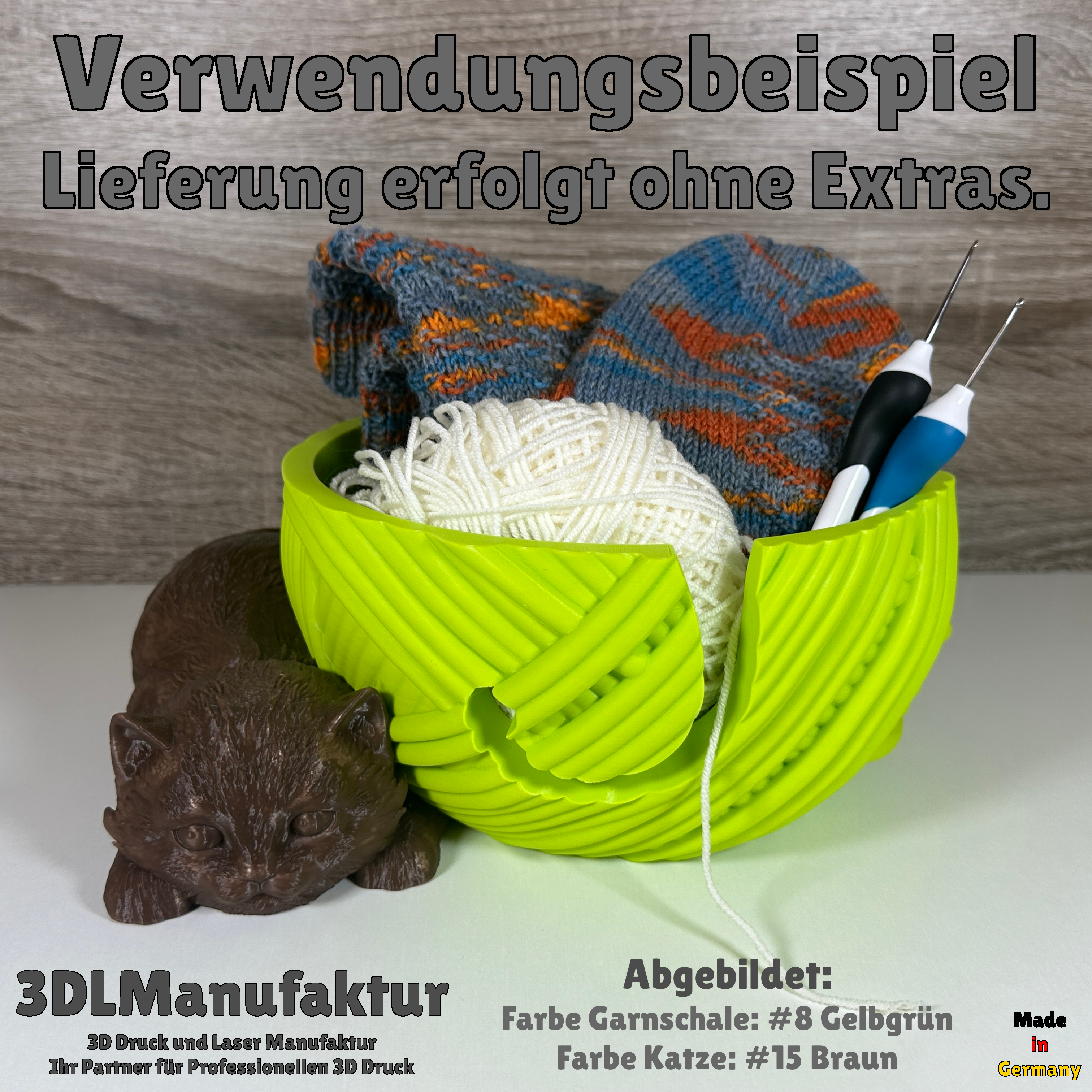 Katzengarnschale für Katzenliebhaber | Wollknäul mit liegender Katze