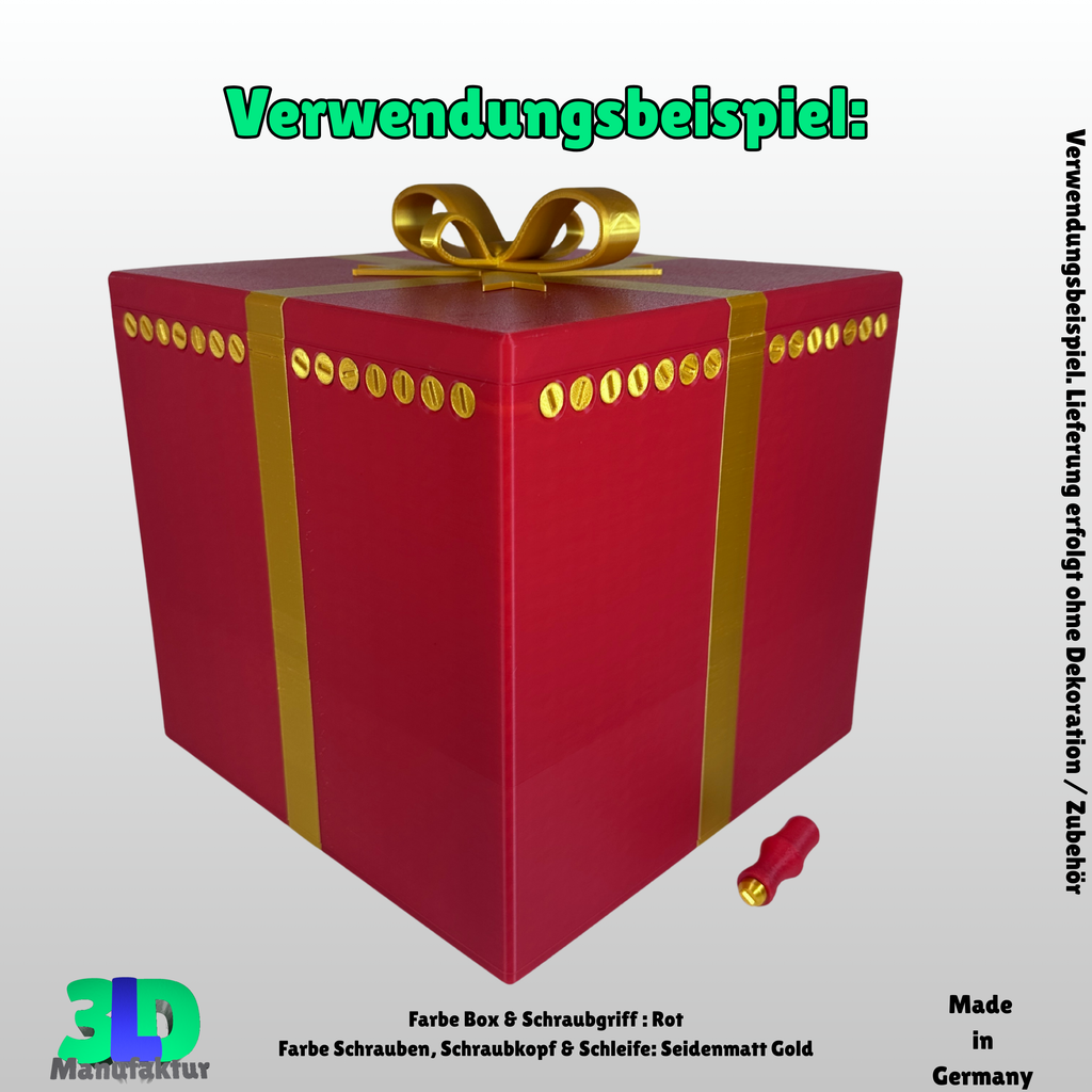 Ab 42,95 Euro | Geschenkbox Große Überraschung mit Drehverschluss und 56 Schrauben - Verriegelbare Aufbewahrungsbox, Schmuckbox & Geschenkverpackung