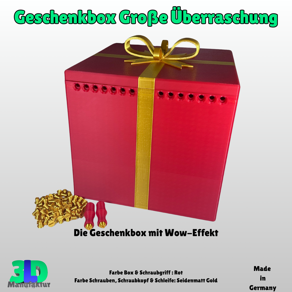 Ab 42,95 Euro | Geschenkbox Große Überraschung mit Drehverschluss und 56 Schrauben - Verriegelbare Aufbewahrungsbox, Schmuckbox & Geschenkverpackung