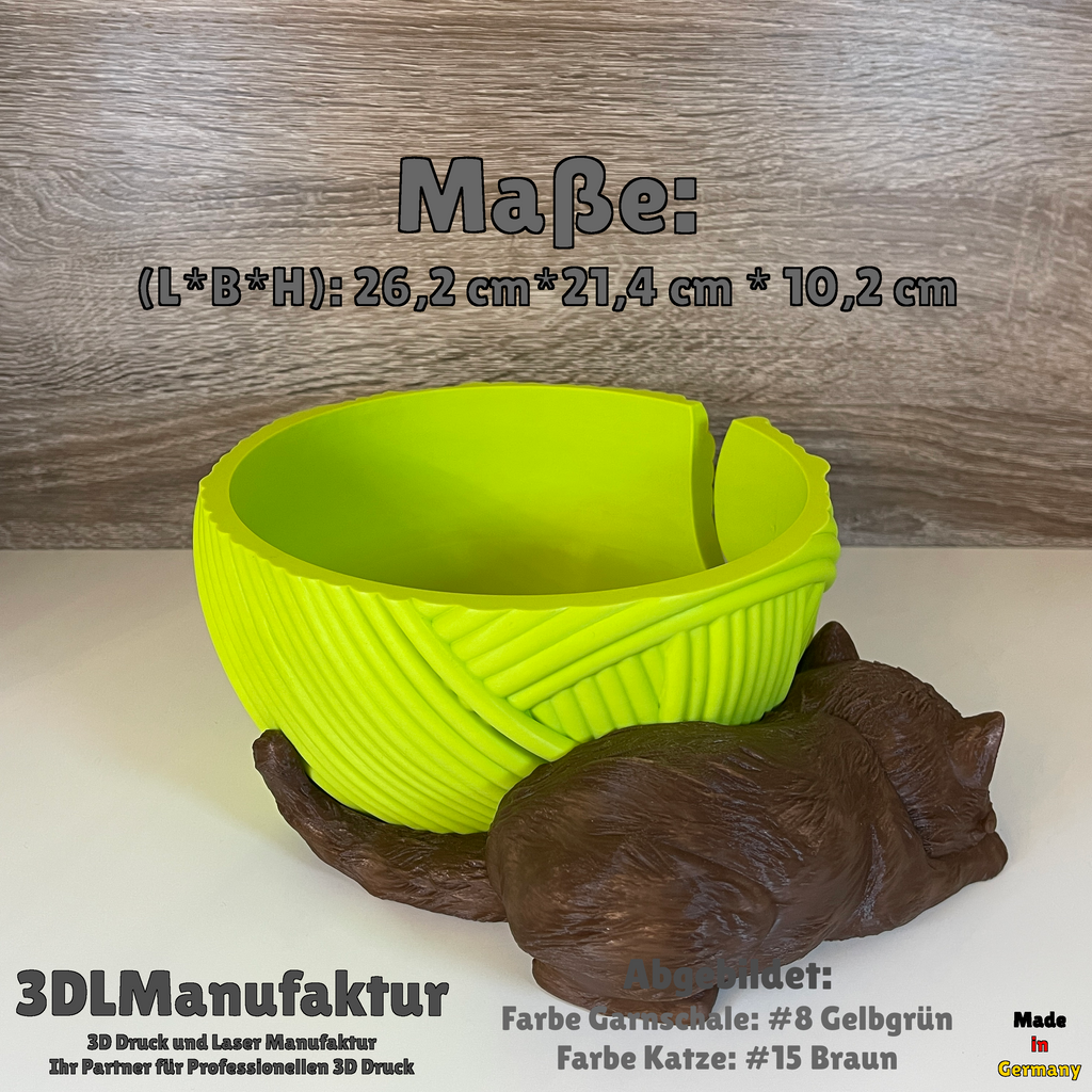 Katzengarnschale für Katzenliebhaber | Wollknäul mit liegender Katze