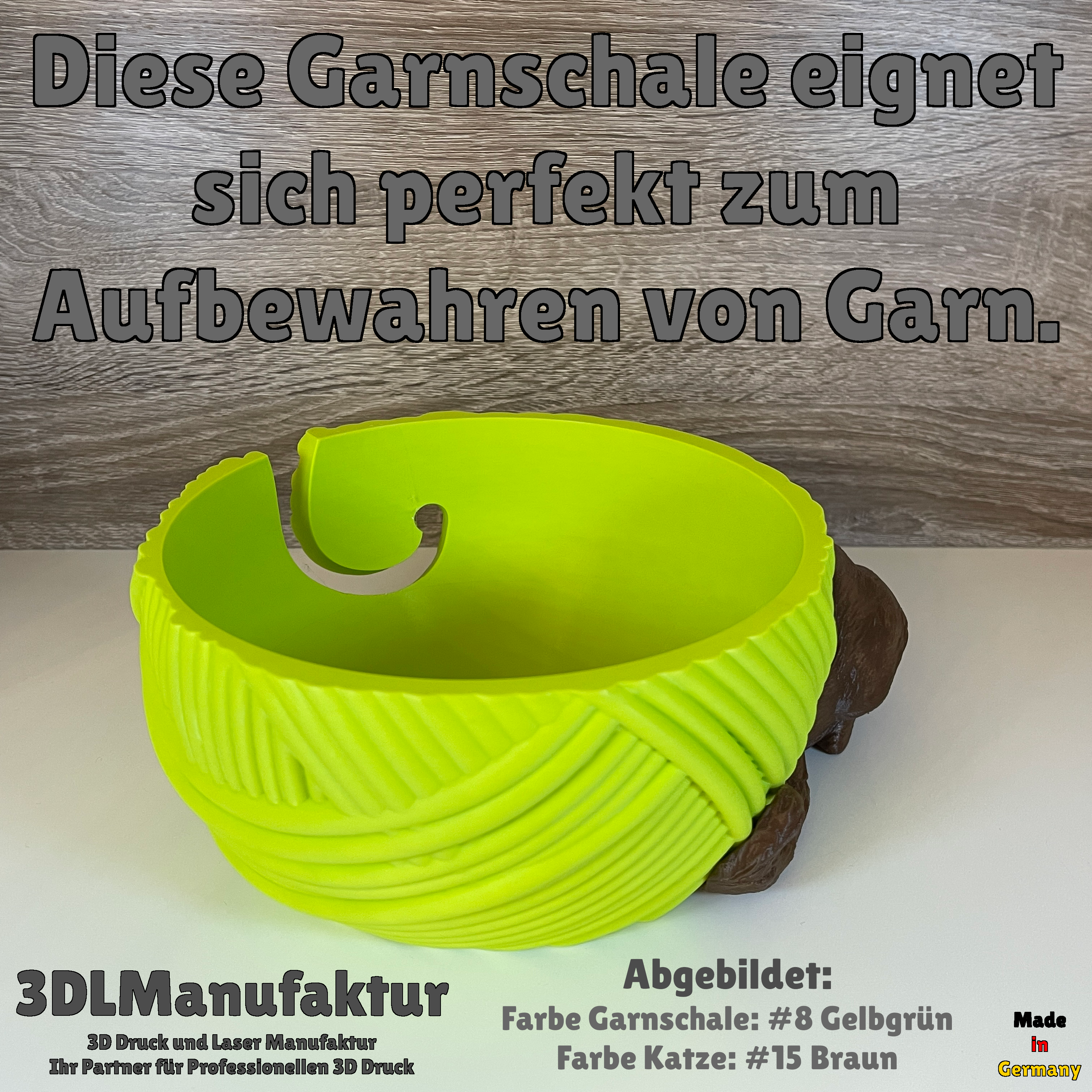 Katzengarnschale für Katzenliebhaber | Wollknäul mit liegender Katze